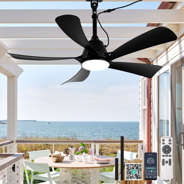 Cusp Barn 42" Outdoor Ceiling Fan with Light, Waterproof Black Plug-in Ceiling Fan with APP Control, 6-Speed Hanging Gazebo Fan