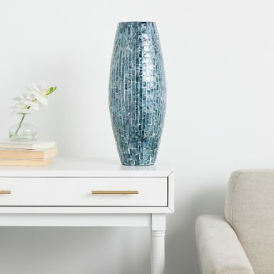 Blue Mother of Pearl Shell Handmade Mosaic Inspired Decorative Vase