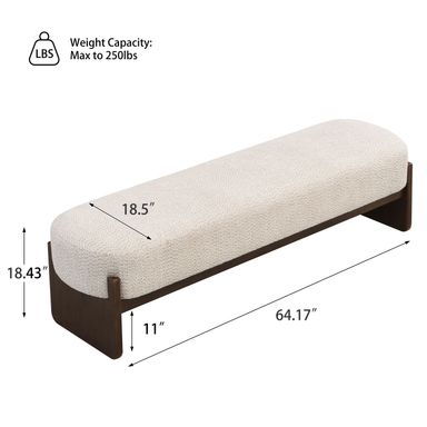 Christopher Knight Home - Gazena Large Ottoman Bench with Rubberwood Base - 64" W x 18.5" D x 18.5" H