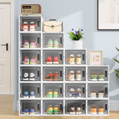 Moasis Shoe Organizer Box, 18 PCS Large Shoe Storage Stackable Shoe Box Rack Containers Drawers - 18PCS