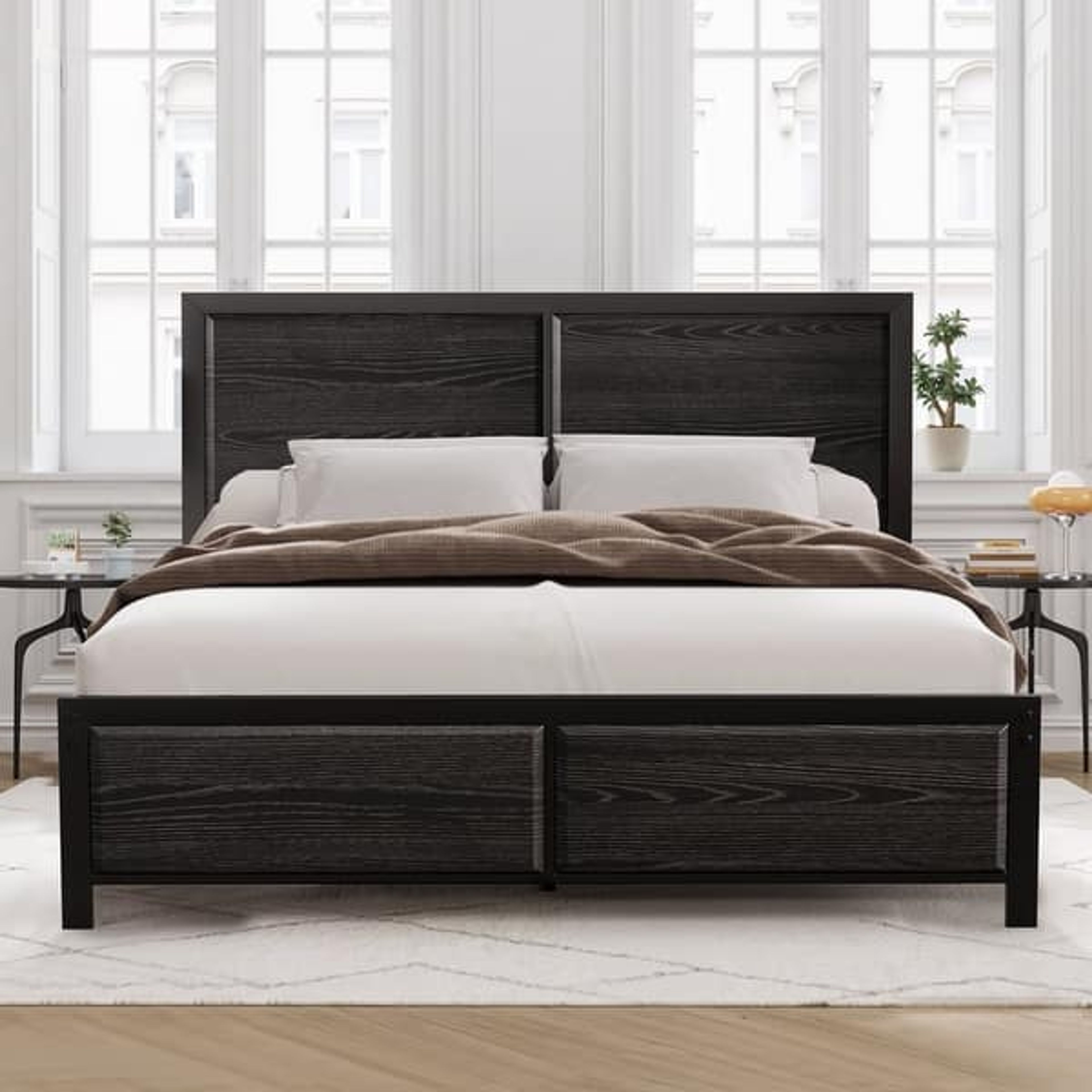 VECELO Wooden Headboard Platform Bed Frame, Steel Slats, No Box Spring