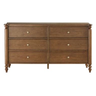 Dover 6 Drawer Dresser with Spool Detail & Brass Knobs in Solid Oak