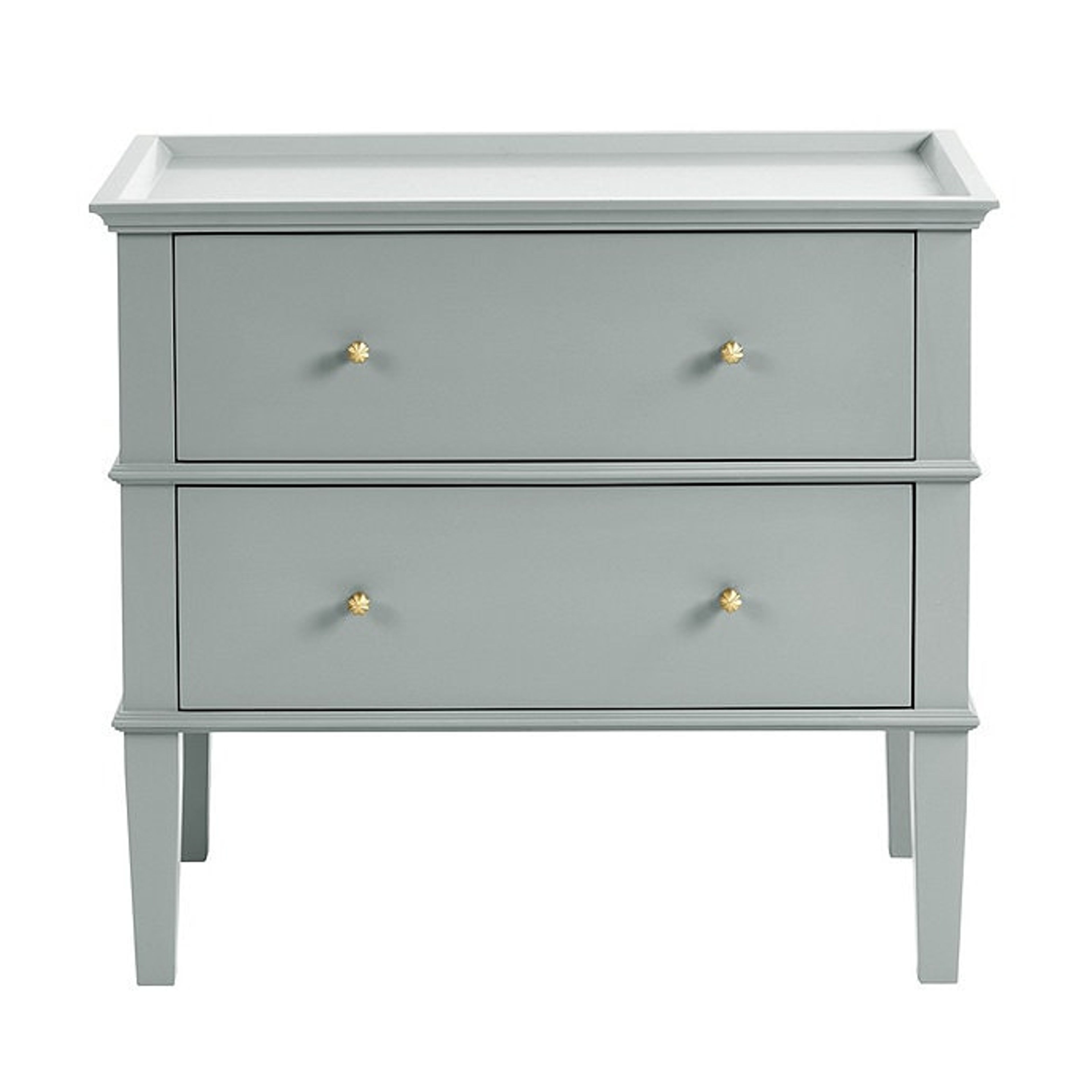 Grace 2-Drawer Nightstand with Antique Gold Knobs & Tapered Legs