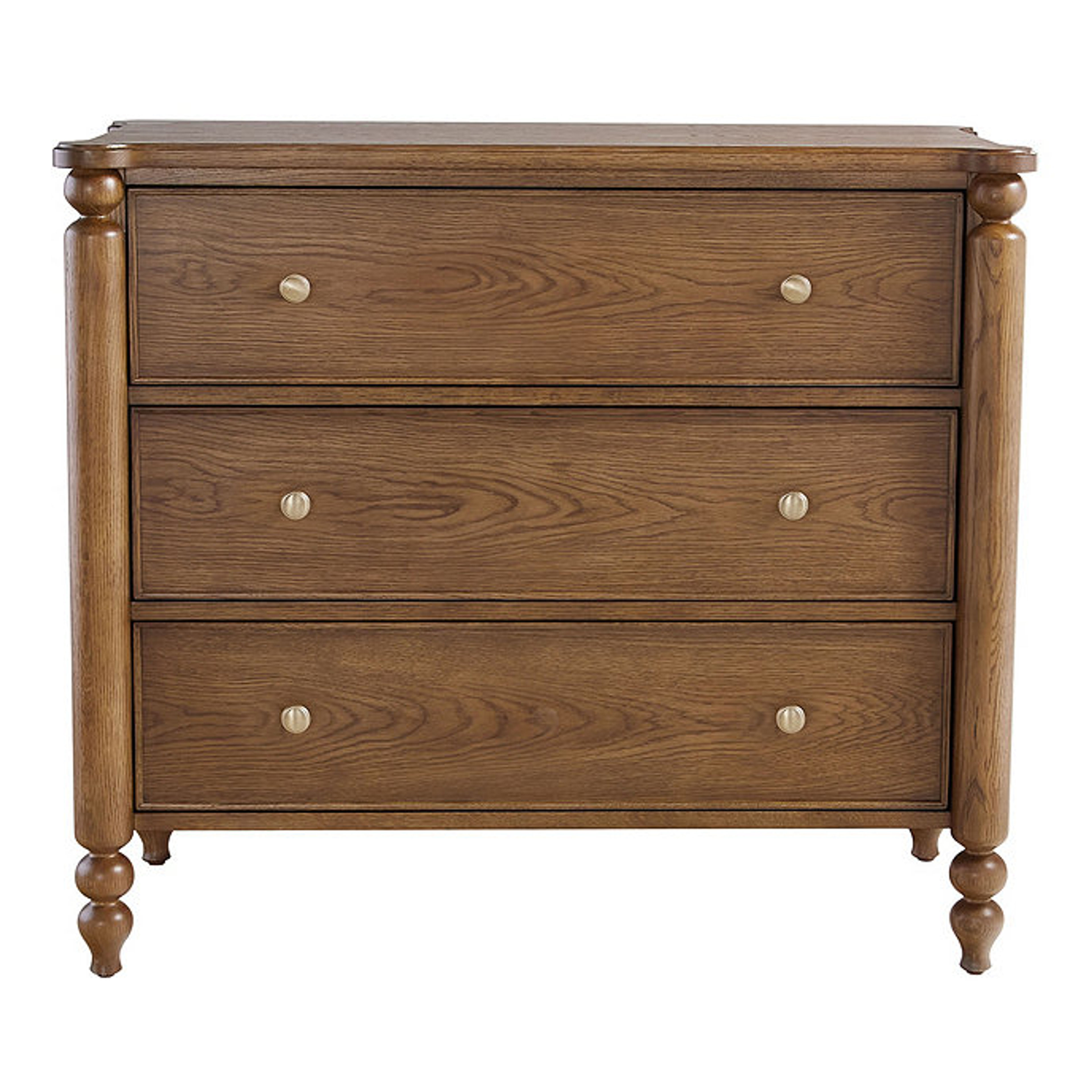 Dover 3-Drawer Oak Chest with Brass Knobs