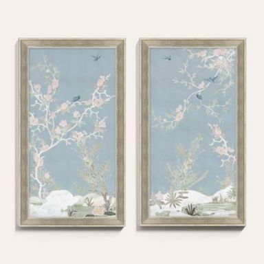 Morning Flight Bird Botanical Chinoiserie Framed Wall Art Print Series