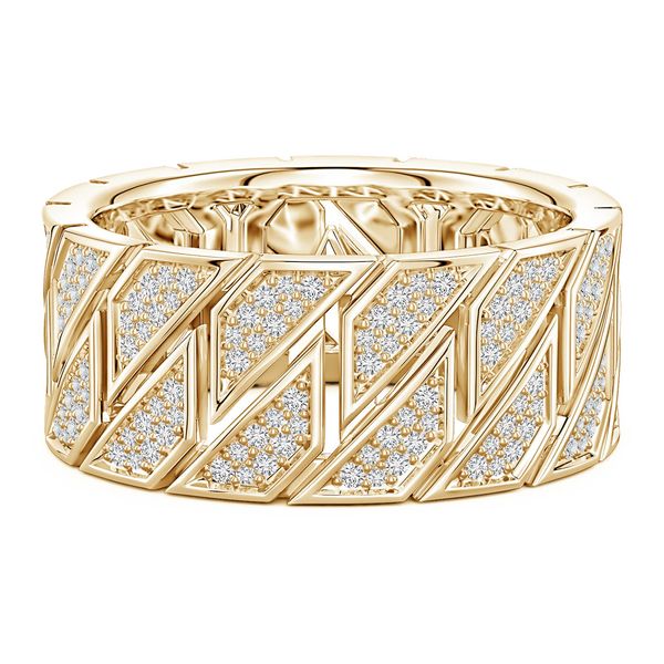 Angara 1.04 Carats Pavé-Set Diamond Men's Octagon-Shaped Link Ring in 14K Yellow Gold