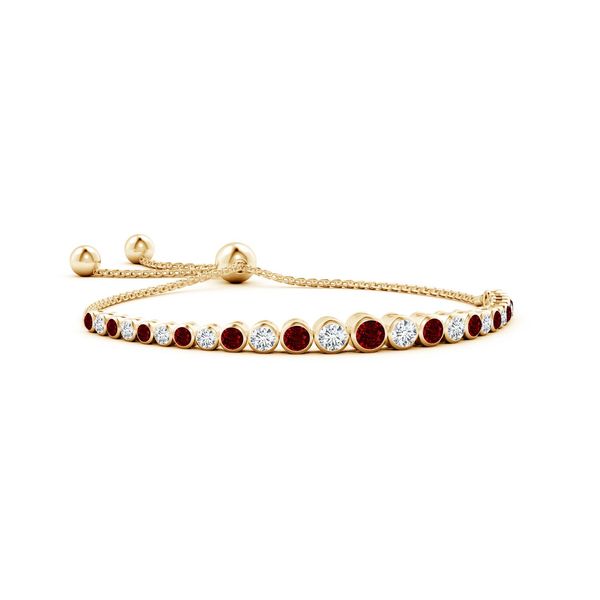 Angara 1.88 Carats Graduated Bezel-Set Ruby and Diamond Bolo Bracelet in 14K Yellow Gold