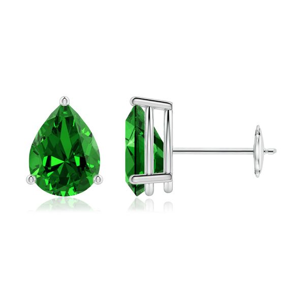 Angara 1.9 Carats Lab-Grown Pear-Shaped Emerald Stud Earrings in 18K White Gold