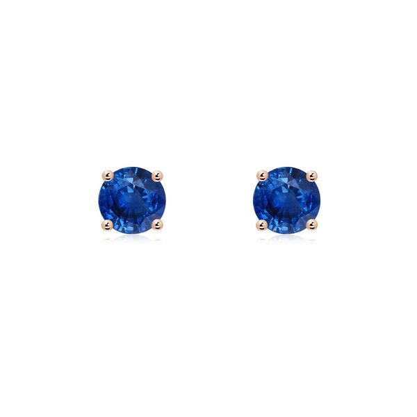 Angara 1.2 Carats Round Blue Sapphire Stud Earrings in 18K Rose Gold