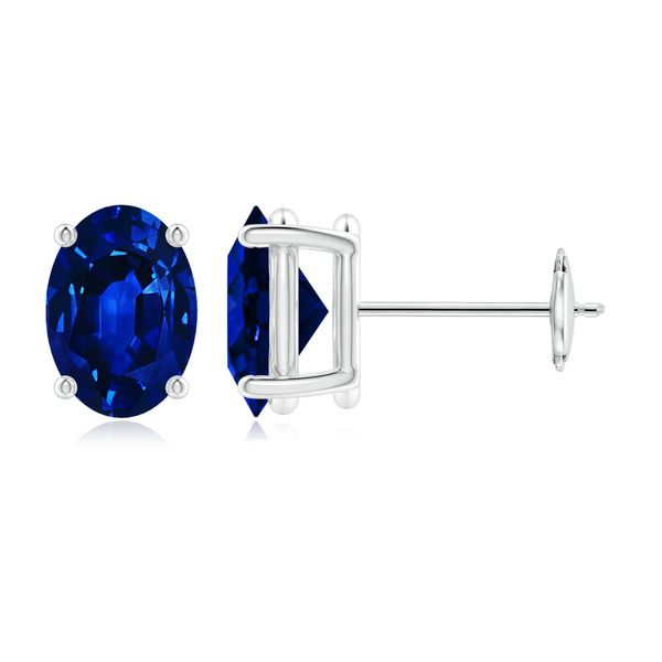 Angara 3.1 Carats Prong-Set Solitaire Oval Sapphire Stud Earrings in 18K White Gold