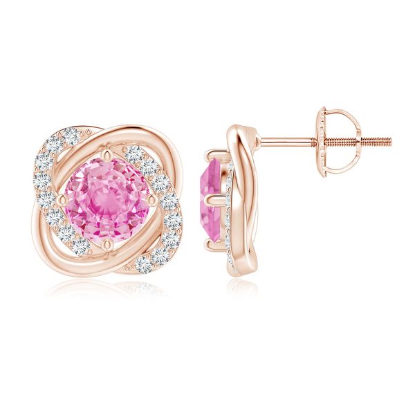 Angara 2.0 Carats Pink Sapphire Solitaire Knot Stud Earrings in 18K Rose Gold