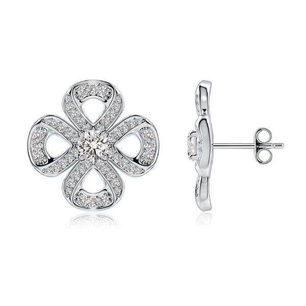 Angara 0.5 Carat Round Diamond Four Leaf Clover Stud Earrings in 18K White Gold