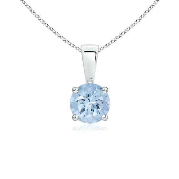 Angara 0.4 Carat Classic Prong-Set Round Aquamarine Solitaire Pendant in Platinum