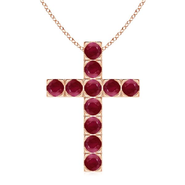 Angara 2.53 Carats Flat Prong-Set Ruby Cross Pendant in 18K Rose Gold