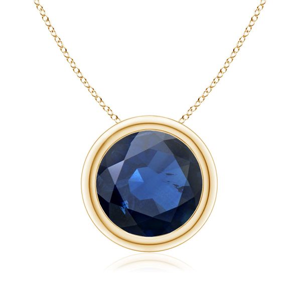 Angara 3.75 Carats Bezel-Set Round Blue Sapphire Solitaire Pendant in 14K Yellow Gold
