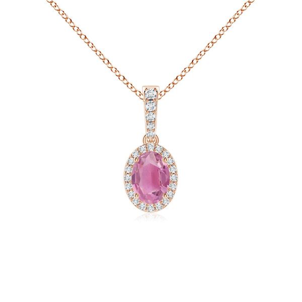 Angara 0.8 Carat Vintage Style Oval Pink Tourmaline Halo Pendant in 18K Rose Gold