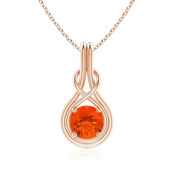 Angara 0.81 Carat Round Fire Opal Solitaire Infinity Knot Pendant in 18K Rose Gold