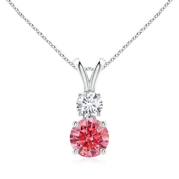 Angara 1.25 Carats Prong-Set Round Fancy Intense Pink and White Diamond Two Stone Pendant in 14K White Gold