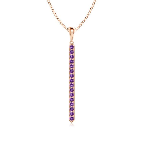 Angara 0.48 Carat Pavé-Set Amethyst Bar Pendant with Milgrain in 18K Rose Gold