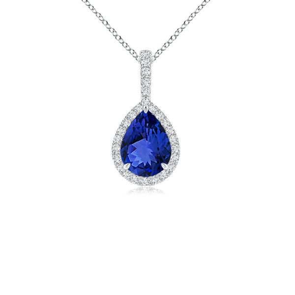 Angara 1.1 Carats Tanzanite Teardrop Pendant with Diamond Halo in 18K White Gold