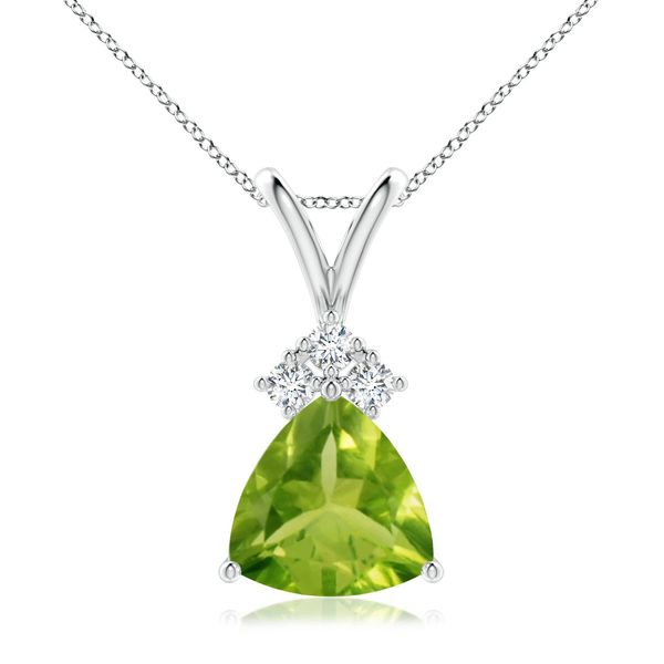 Angara 1.9 Carats Trillion Peridot Solitaire Pendant with Trio Diamonds in Platinum