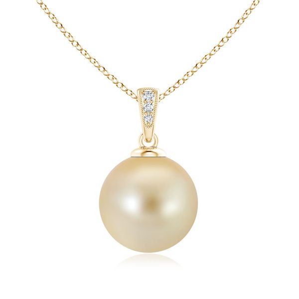 Angara 12mm Golden South Sea Cultured Pearl Pendant with Diamonds in 14K Yellow Gold