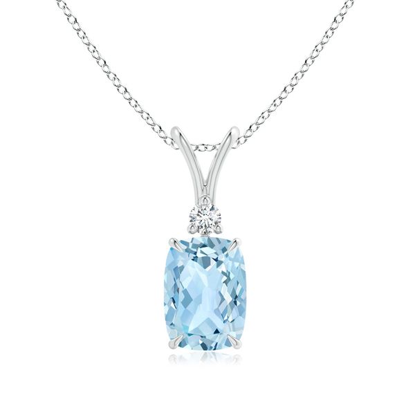 Angara 1.85 Carats Rectangular Cushion Aquamarine V-Bale Pendant in Platinum