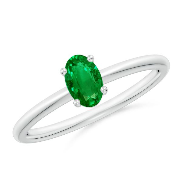 Angara 0.4 Carat Lab-Grown Classic Solitaire Oval Emerald Promise Ring in 14K White Gold
