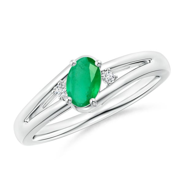 Angara 0.4 Carat Prong-Set Emerald and Diamond Split Shank Ring in 18K White Gold