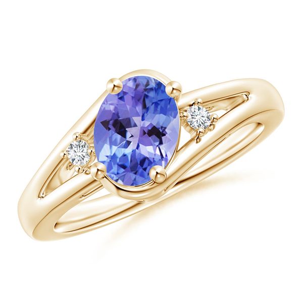 Angara 1.25 Carats Prong-Set Tanzanite and Diamond Split Shank Ring in 14K Yellow Gold