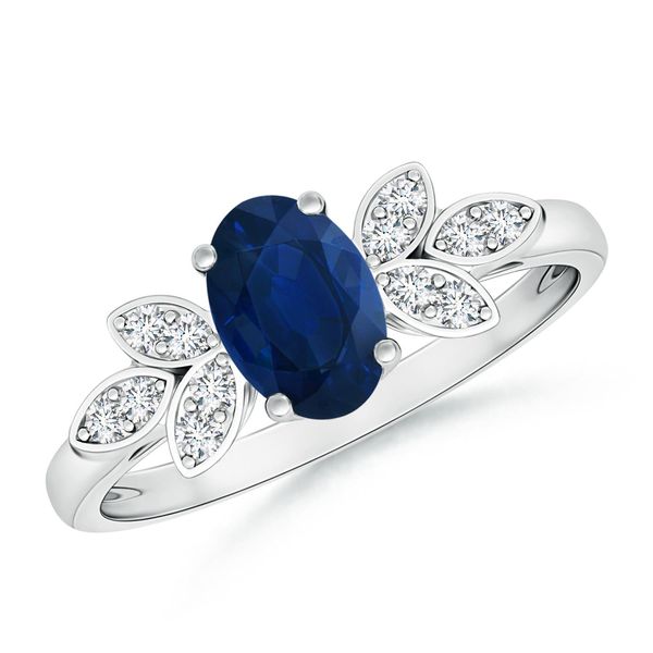 Angara 0.85 Carat Vintage Style Oval Blue Sapphire Ring with Diamond Accents in Platinum