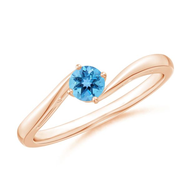 Angara 0.32 Carat Classic Round Swiss Blue Topaz Solitaire Bypass Ring in 18K Rose Gold