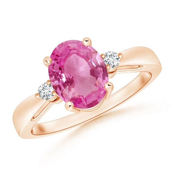 Angara 1.9 Carats Tapered Shank Pink Sapphire Solitaire Ring with Diamond Accents in 18K Rose Gold