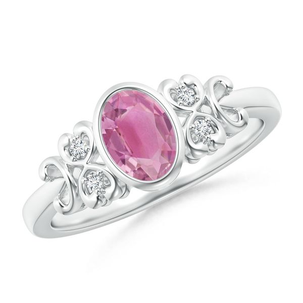 Angara 0.8 Carat Vintage Style Bezel-Set Oval Pink Tourmaline Ring in Platinum