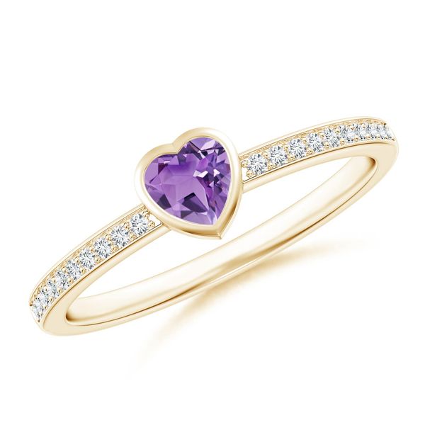 Angara 0.2 Carat Bezel Heart Amethyst Promise Ring with Diamond Accents in 14K Yellow Gold