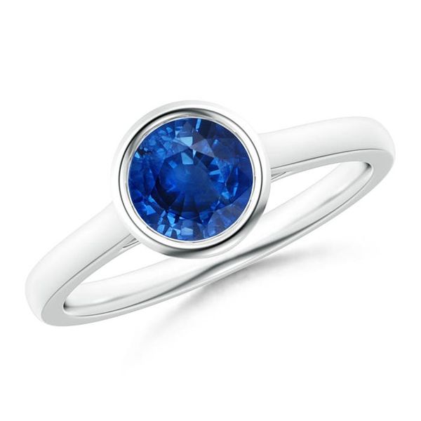 Angara 1.0 Carat Classic Bezel-Set Round Blue Sapphire Solitaire Ring in 18K White Gold