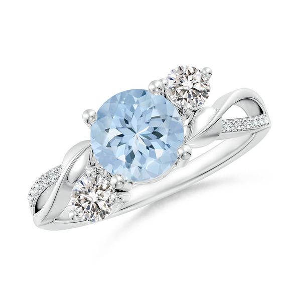 Angara 1.12 Carats Aquamarine and Diamond Twisted Vine Engagement Ring in 14K White Gold