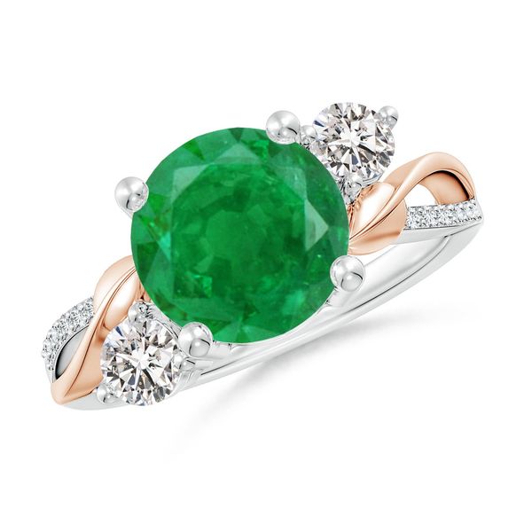 Angara 2.5 Carats Emerald and Diamond Twisted Vine Engagement Ring in 14K White & Rose Gold
