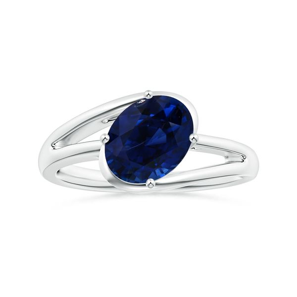 Angara 3.96 Carats GIA Certified Tilted Oval Sapphire Solitaire Ring with Split Bypass Shank in Platinum
