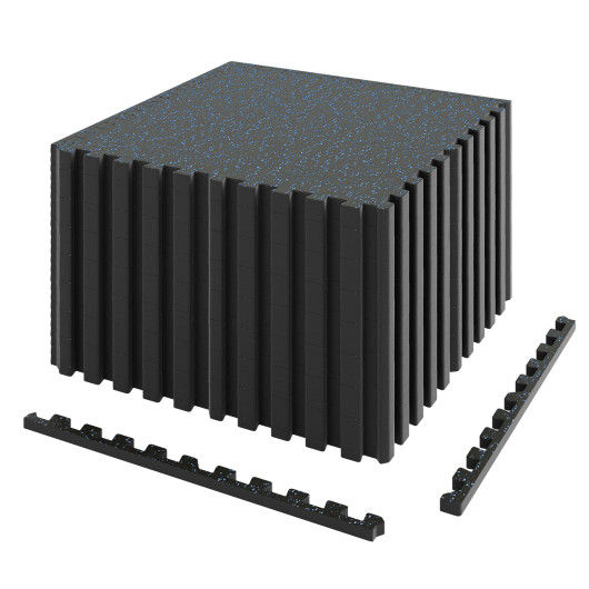 0.79 inch Set of 2 Thick Rubber Top Exercise Mat 48 Sq Ft with Boarders-Blue