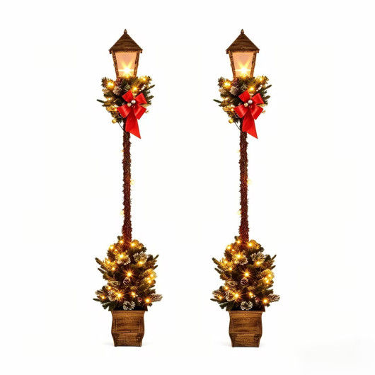 6.1 Feet Christmas Pre-lit Street Lamp Set of 2 with Artificial Greenery and Snow-flocked Branch Tips-Yellow