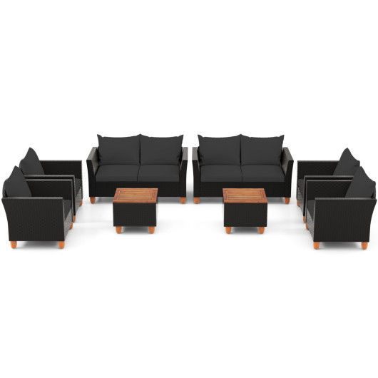 8 Pieces Outdoor Conversation Set with Storage Coffee Table-Black