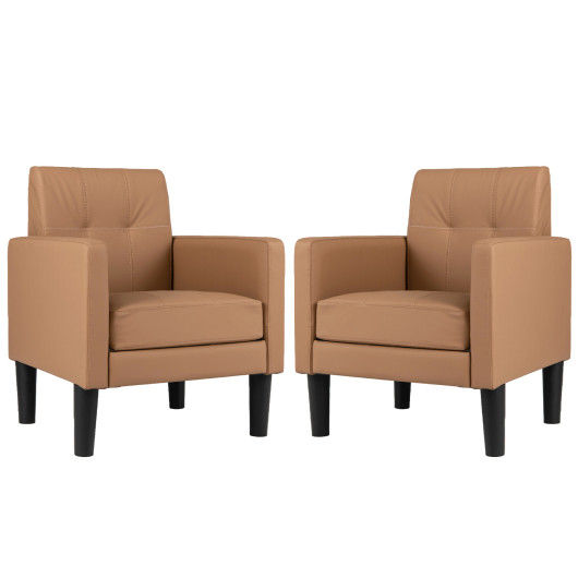 Set of 2 PU Leather Modern Accent Chair with Removable Seat Cushion-Brown