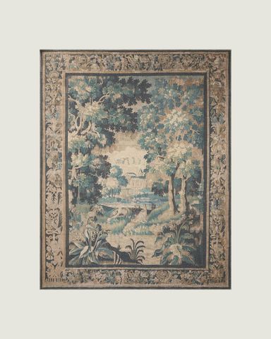 Hollyhock Printed Tapestry Rug - Natural / Lagoon 7&apos; 6&quot; x 9&apos; 6&quot;