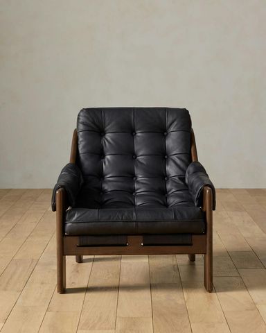Heston Sling Chair - Burnett Black Leather 30W x 32H x 34.25D