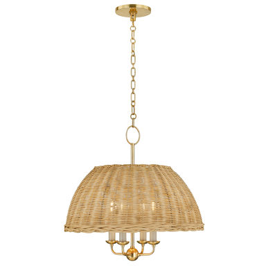 Emely Rattan Dome Chandelier, Natural/Aged Brass