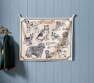 Chris Loves Julia Embroidered Dogs Linen Tapestry