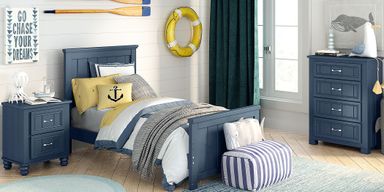 Cottage Colors 5 Pc Navy Twin Bedroom Set With Nightstand, 3 Pc Twin Panel Bed, Chest