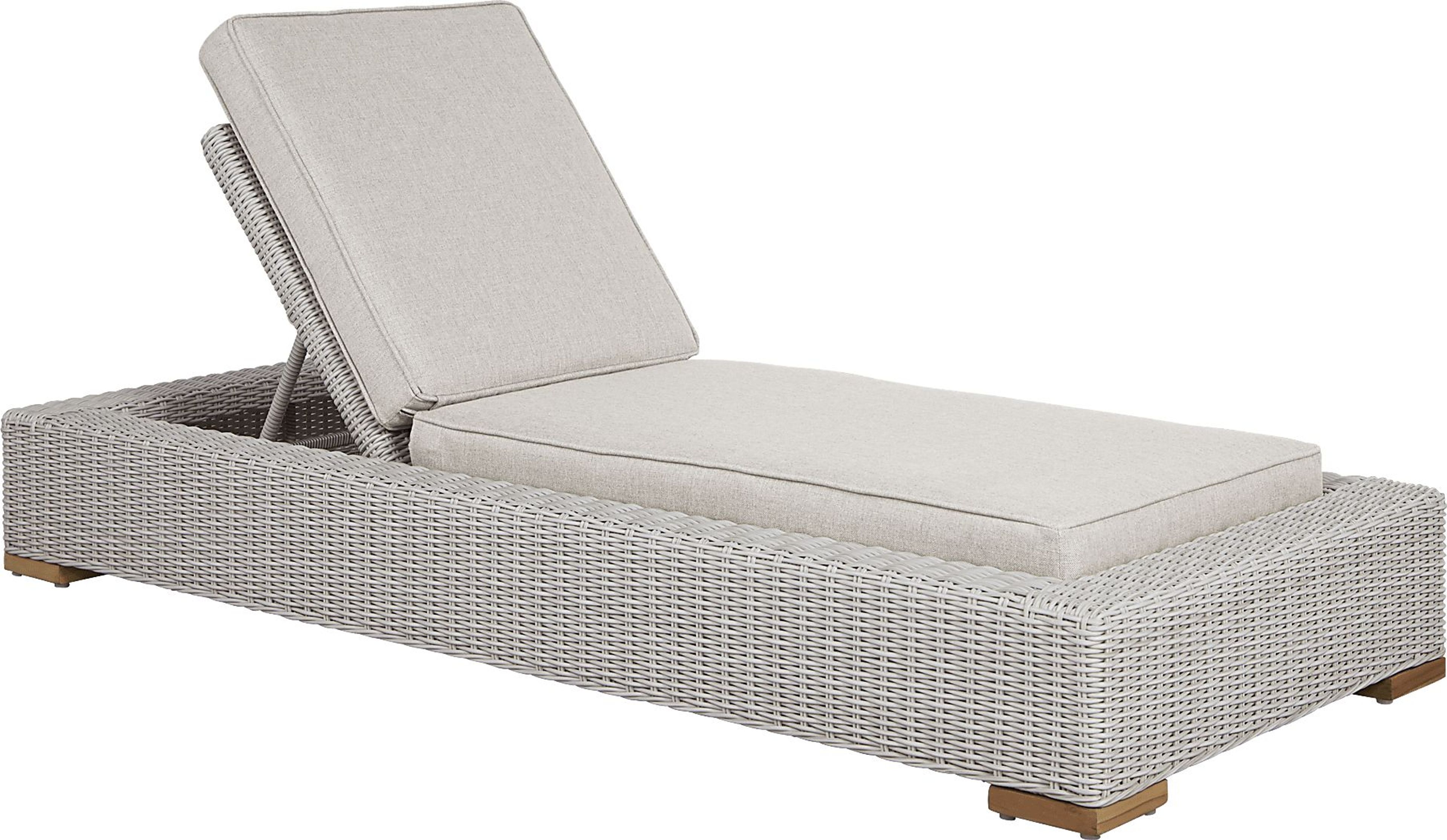 Patmos Gray Wicker Outdoor Chaise Lounge with Beige Sunbrella Cushions