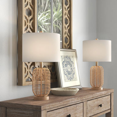 Mistana™ Arcola 21" Bedside Natural Rattan Table Lamp Set For Living Room/bedroom & Reviews | Wayfair